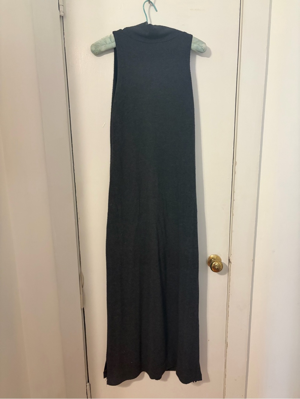Sleeveless, Turtleneck Dark Grey Maxi Dress with slits